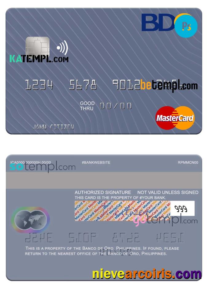 Editable Philippines Banco De Oro Mastercard, Fully Editable Template In PSD Format