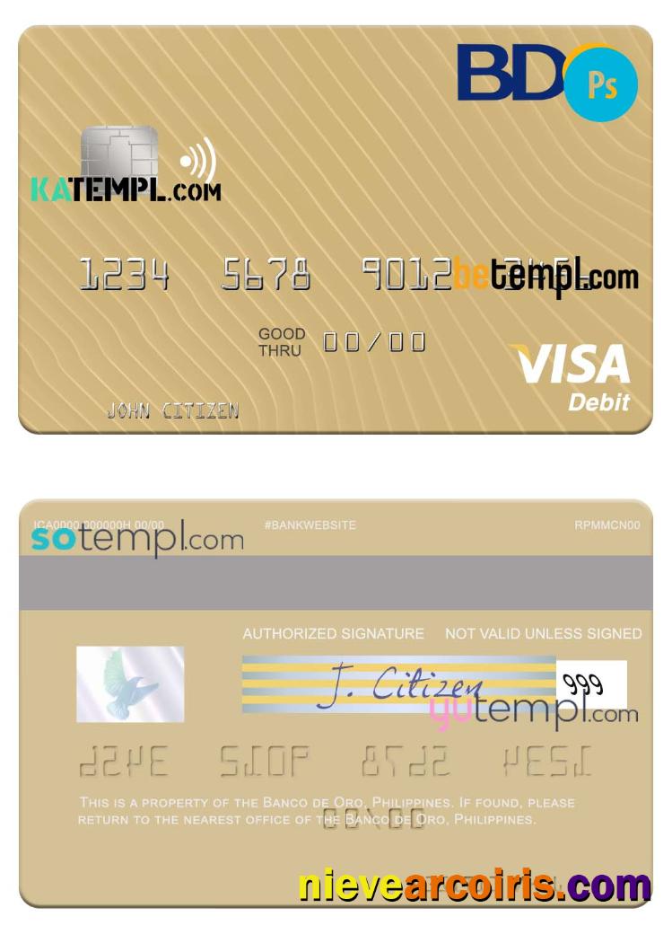 Professional Philippines Banco De Oro Visa Debit Card, Fully Editable Template In PSD Forma