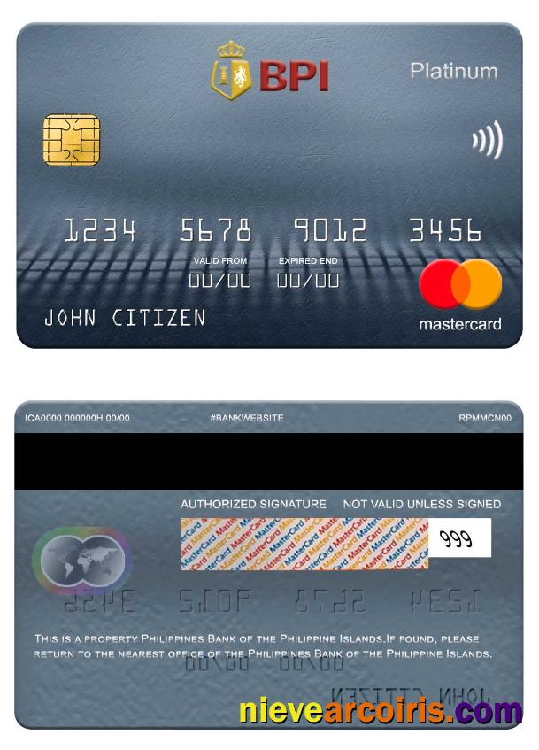 Philippines Bank Of The Philippine Islands Mastercard Platinum Sample