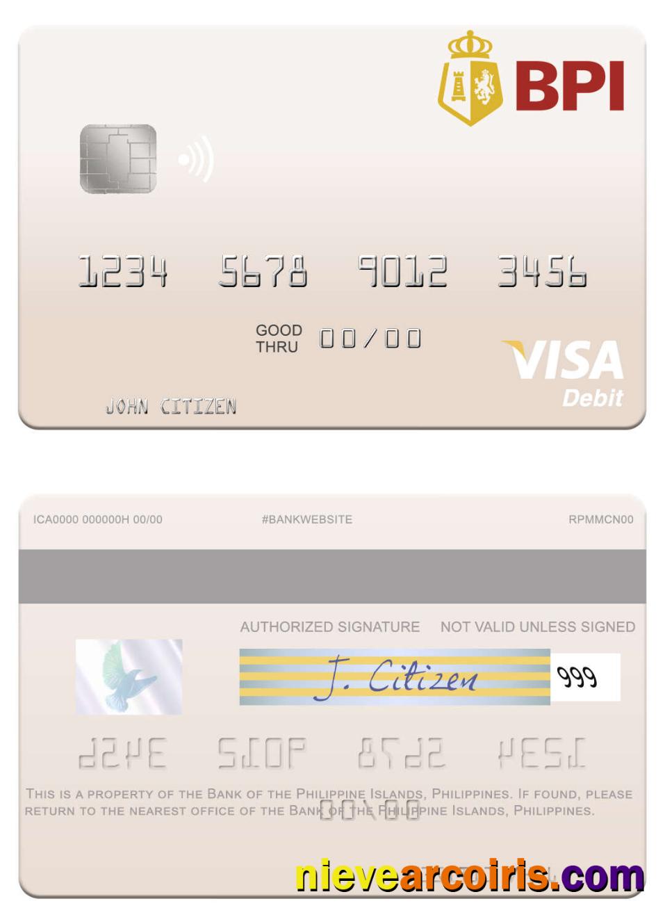 Philippines Bank Of The Philippine Islands Visa Debit Card Template