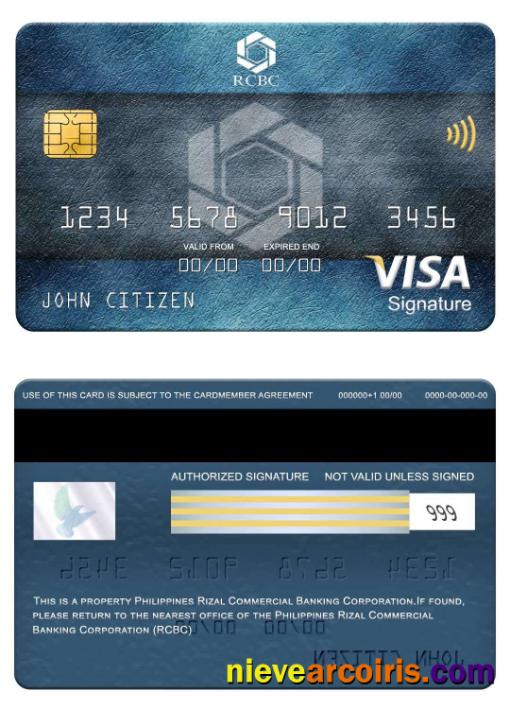 Philippines Rizal Commercial Banking Corporation (RCBC) Visa Signature Card Template