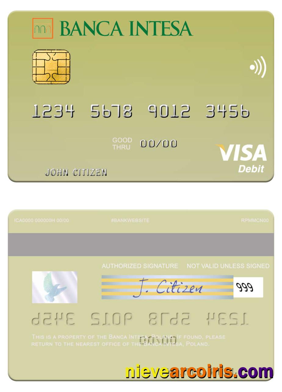 Poland Banca Intesa Visa Debit Card Template