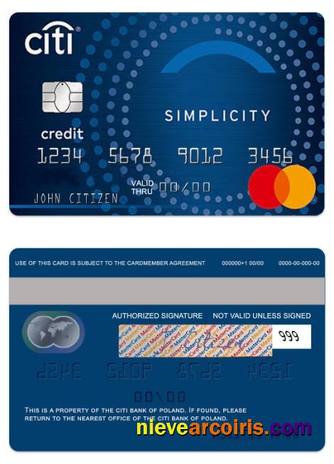 Poland CitiBank Simplicity Mastercard Sample