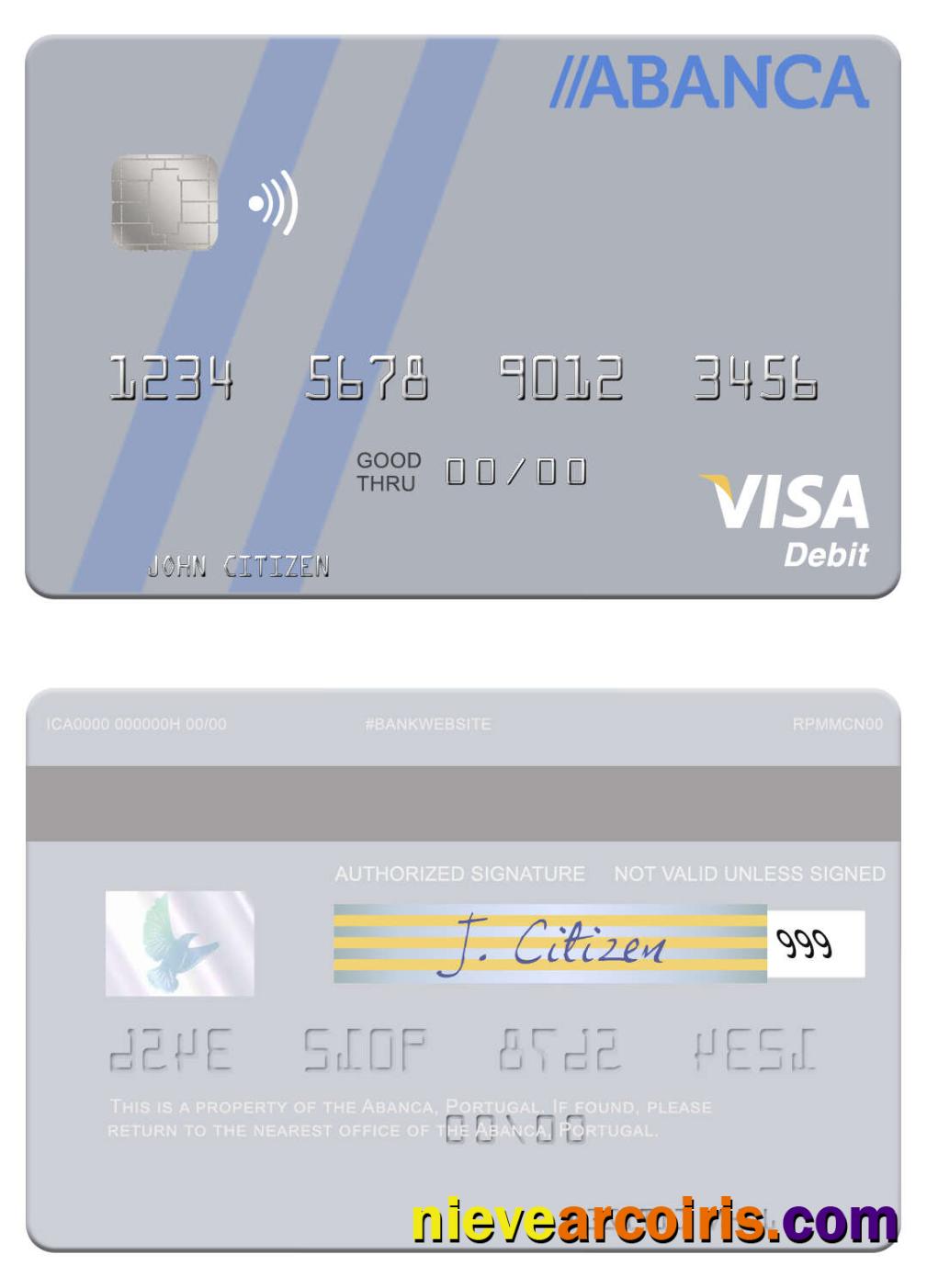 Portugal Abanca Visa Debit Card Template