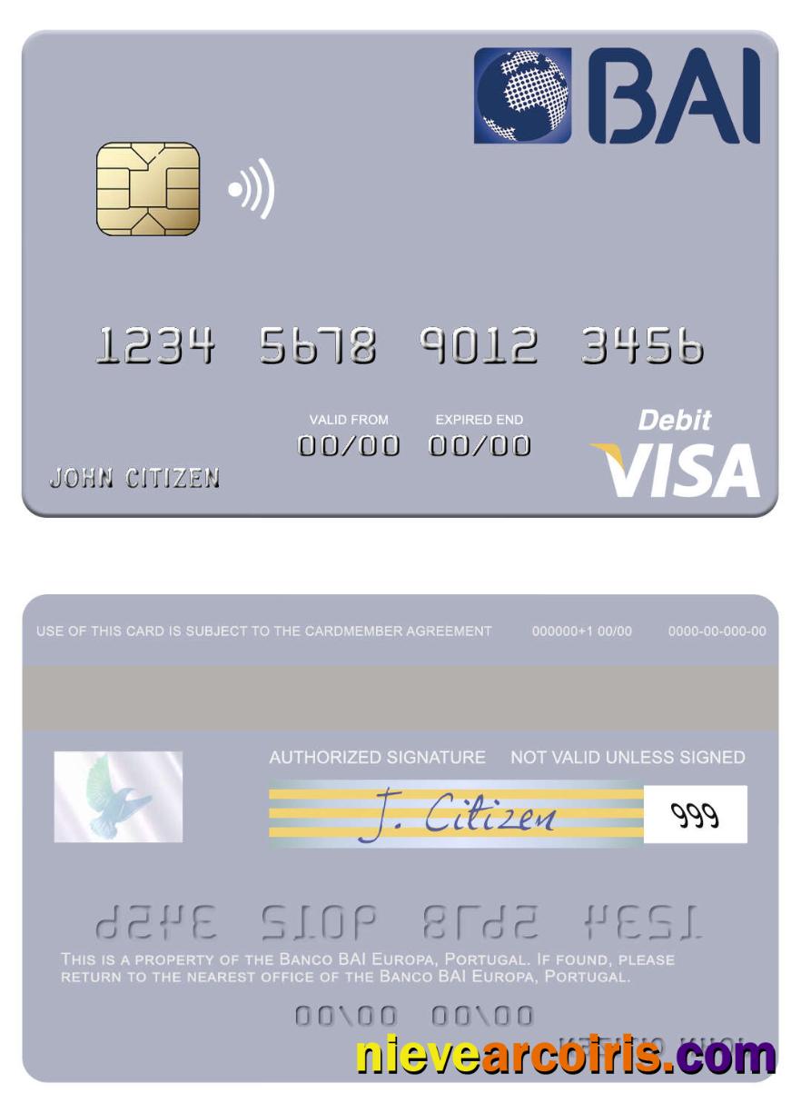 Portugal Banco BAI Europa Visa Debit Card Template
