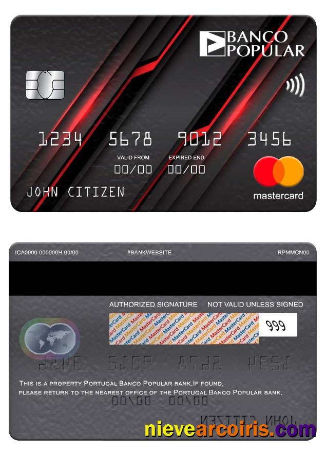 Portugal Banco Popular Bank Mastercard Sample
