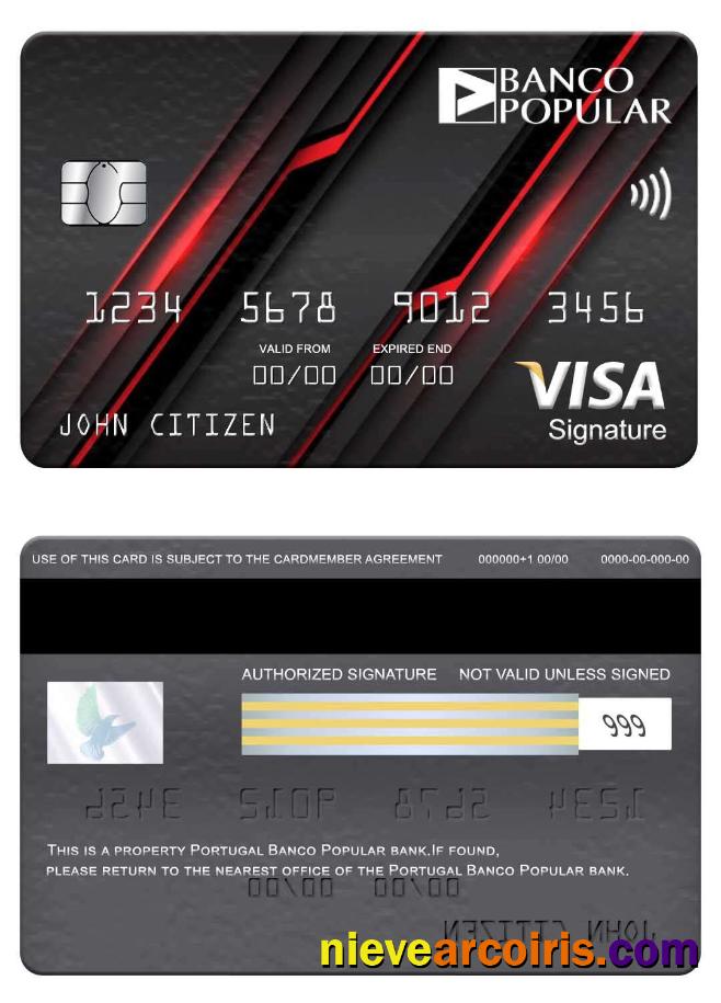 Portugal Banco Popular Bank Visa Signature Card Template