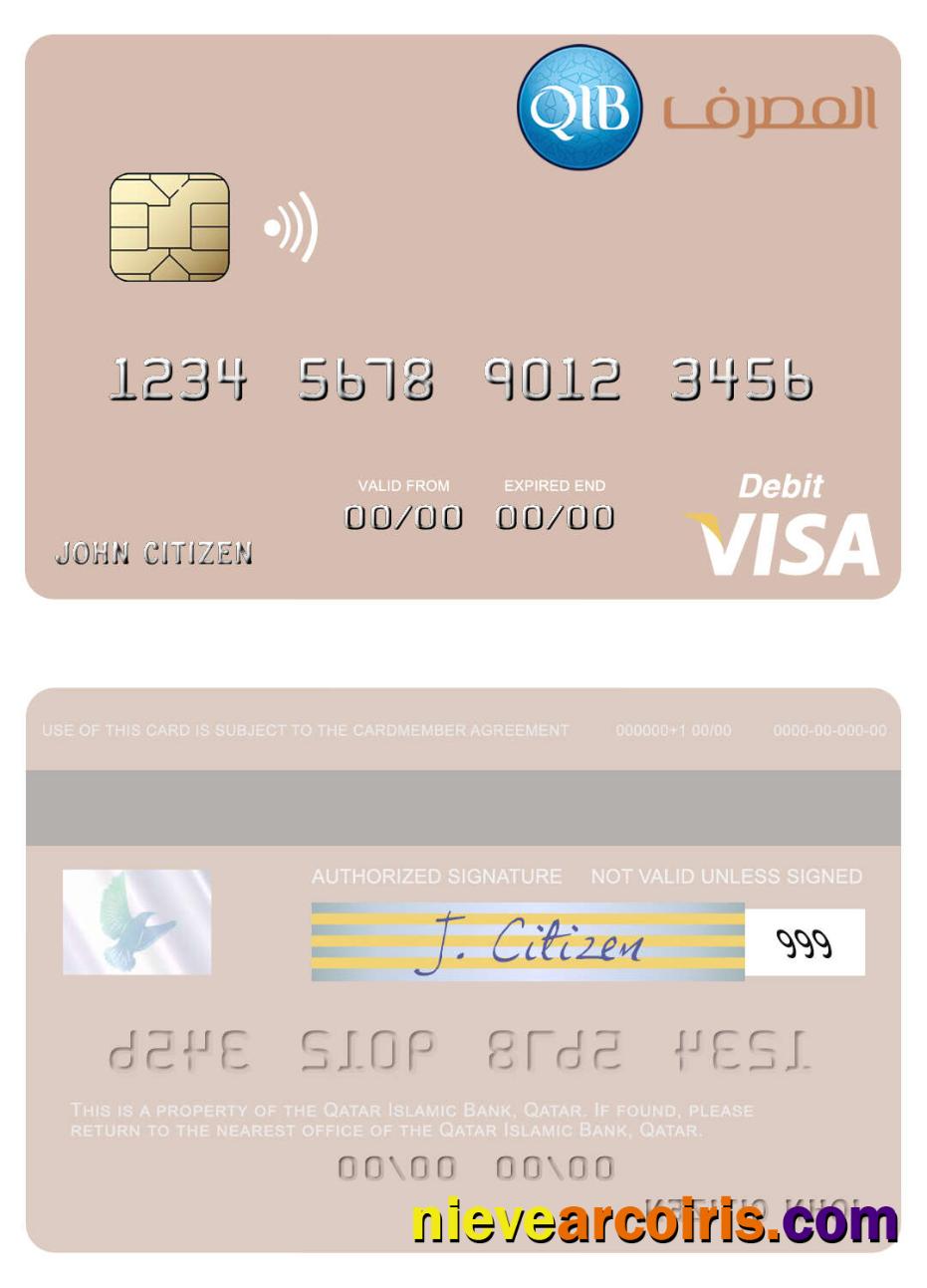 Qatar Islamic Bank Visa Debit Card Template