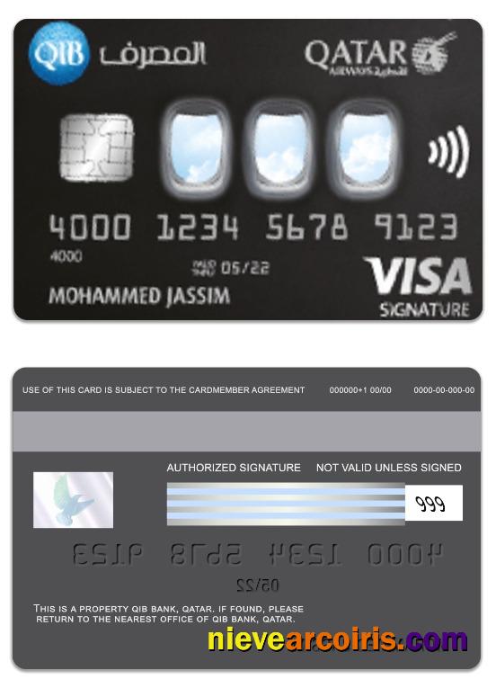 Qatar QIB Bank Qatar Airways Co Branded Visa Signature Card Sample