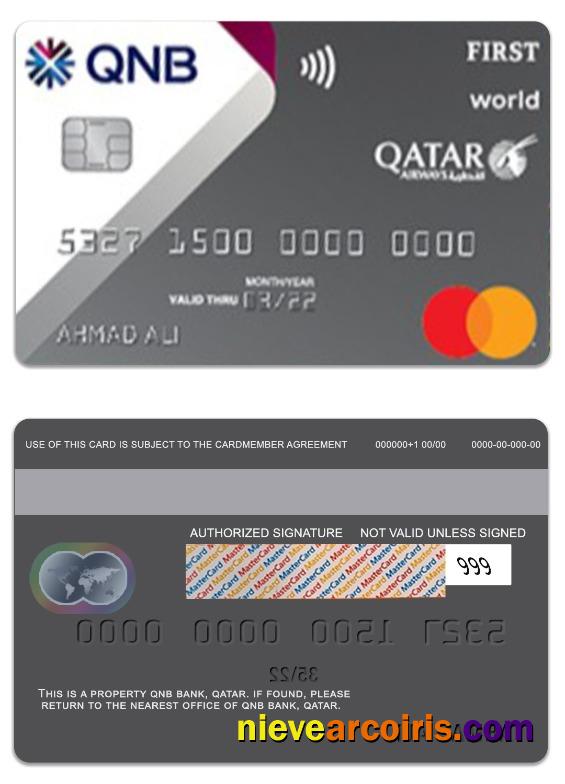 Qatar QNB Bank Qatar Airways Co Branded Mastercard Sample