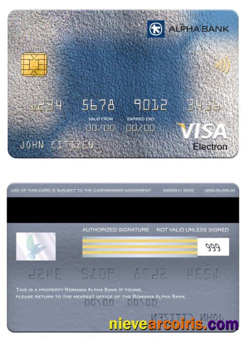 Romania Alpha Bank Visa Electron Card Sample
