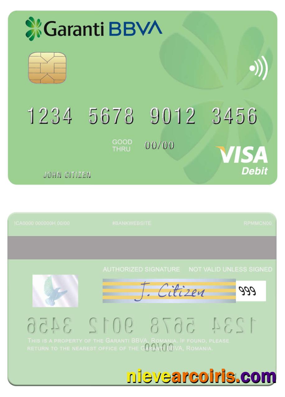 Romania Garanti BBVA Visa Debit Card Template