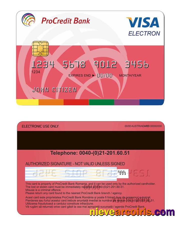 Romania Procredit Bank Visa Electron Card Template