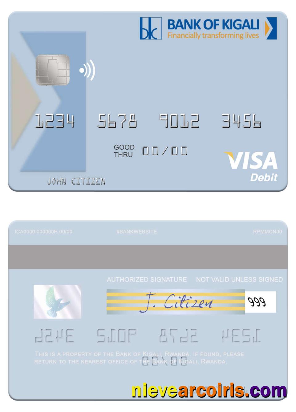 Rwanda Bank Of Kigali Visa Debit Card Sample