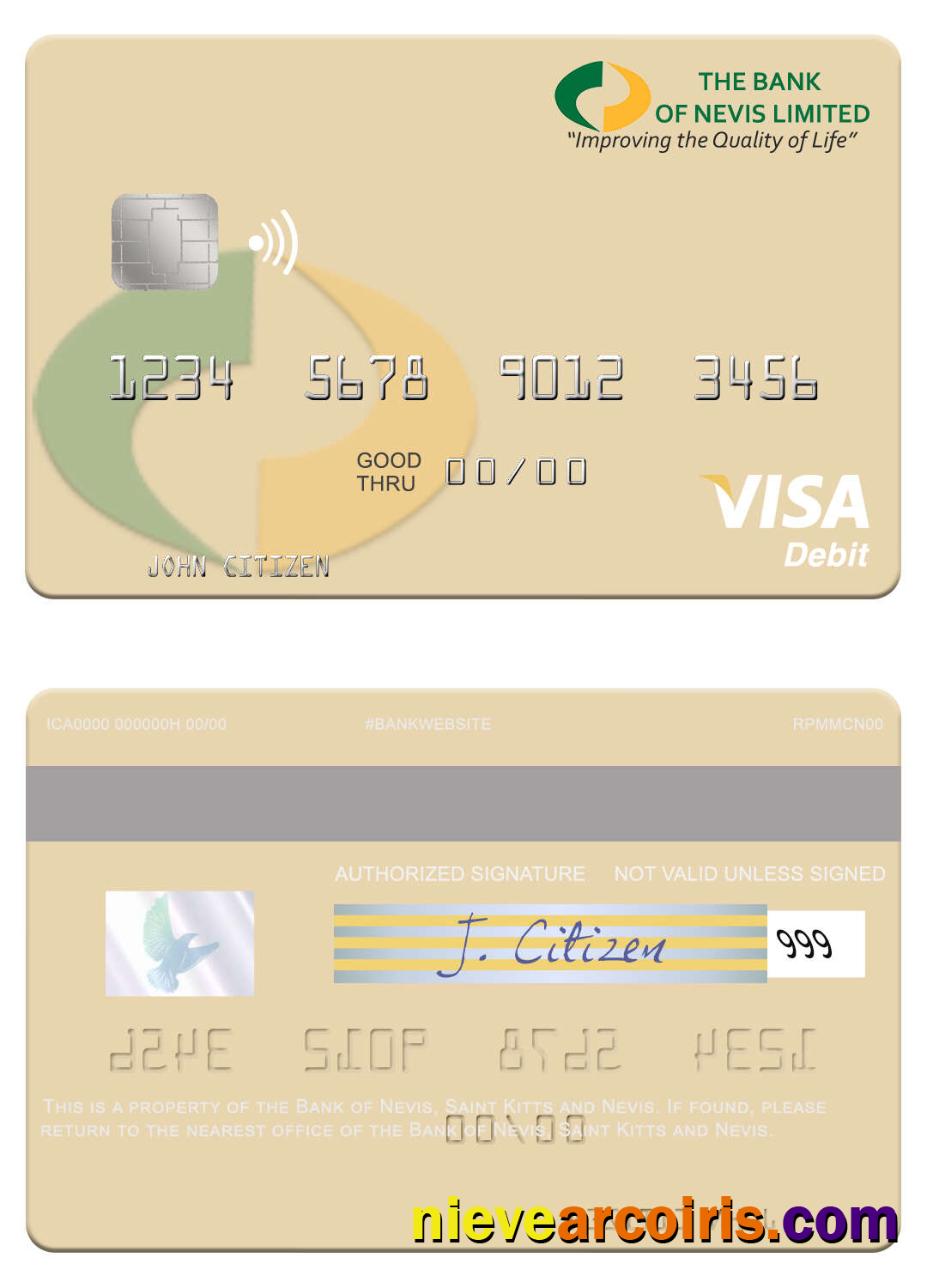 Saint Kitts And Nevis Bank Of Nevis Visa Debit Card Template