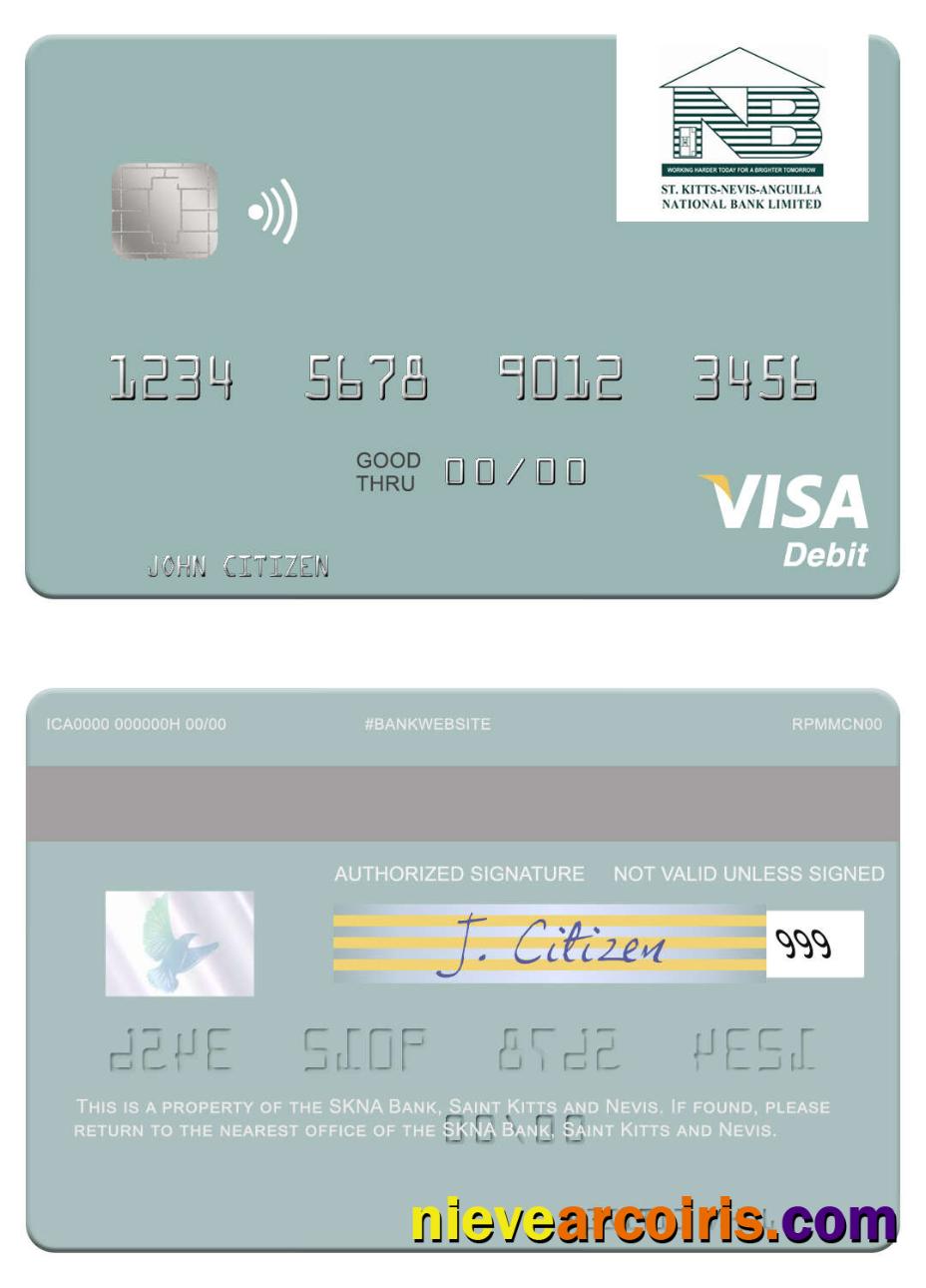 Saint Kitts And Nevis SKNA Bank Visa Debit Card Template