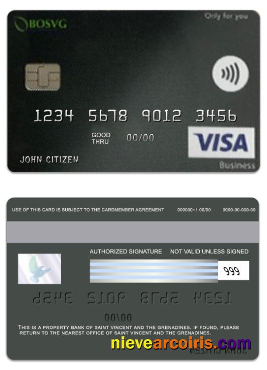 Saint Vincent And The Grenadines BOSVG Visa Business Card Template