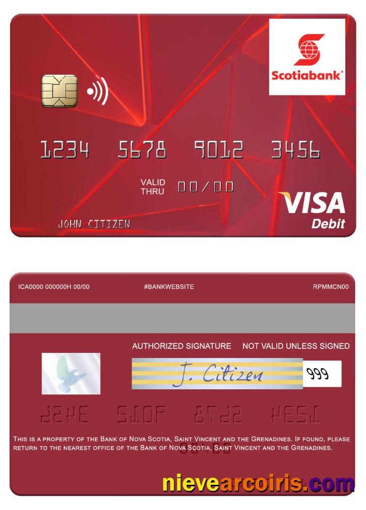 Saint Vincent And The Grenadines Bank Of Nova Scotia Visa Debit Card Sample