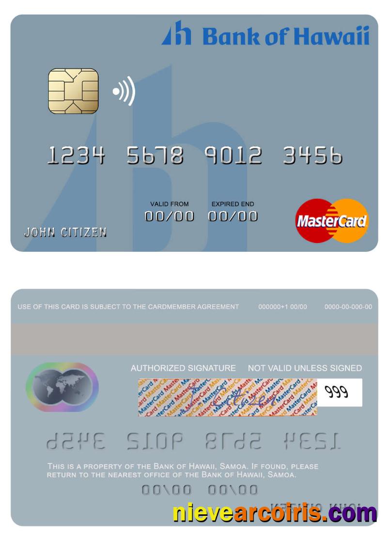 Samoa Bank Of Hawaii Mastercard Sample