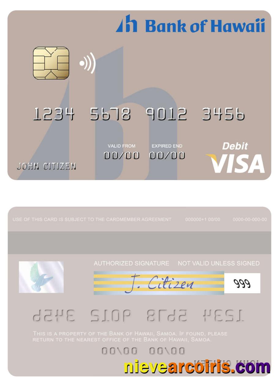 Samoa Bank Of Hawaii Visa Debit Card Sample