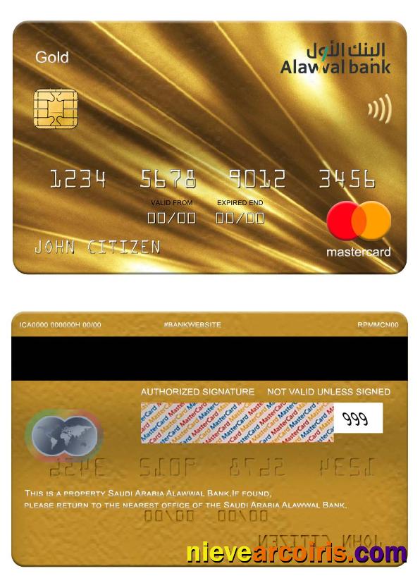 Saudi Arabia Alawwal Bank Mastercard Gold Template