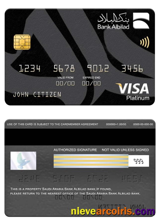 Saudi Arabia Bank Albilad Bank Visa Platinum Card Template