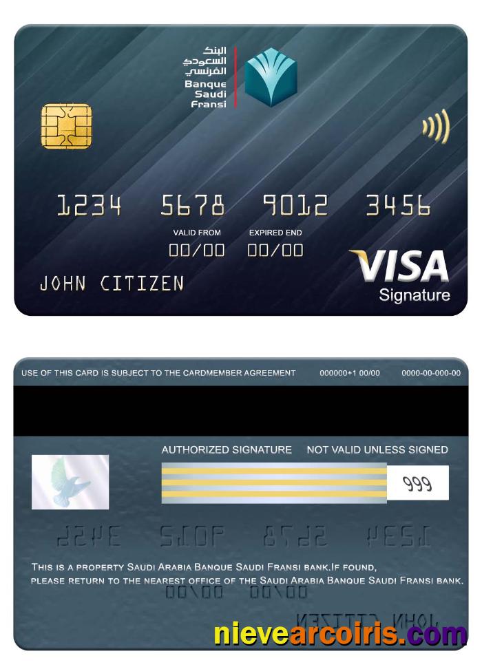 Saudi Arabia Banque Saudi Fransi Bank Visa Signature Card Sample
