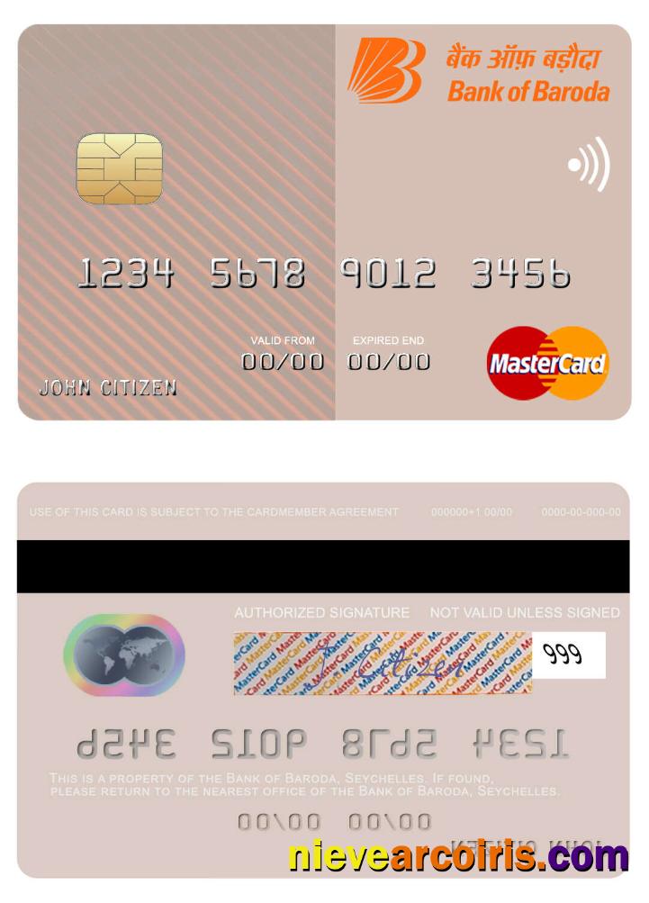 Seychelles Bank Of Baroda Mastercard Template