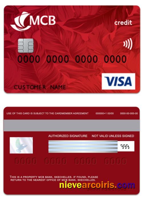 Seychelles MCB Bank Visa Credit Card Sample