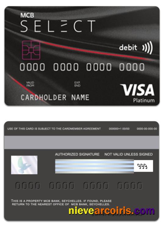 Seychelles MCB Bank Visa Debit Platinum Card Template