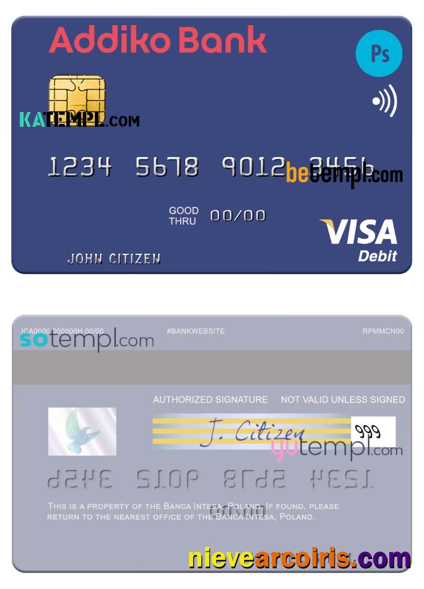 Premium Slovenia Addiko Bank Visa Debit Card Template In PSD Format