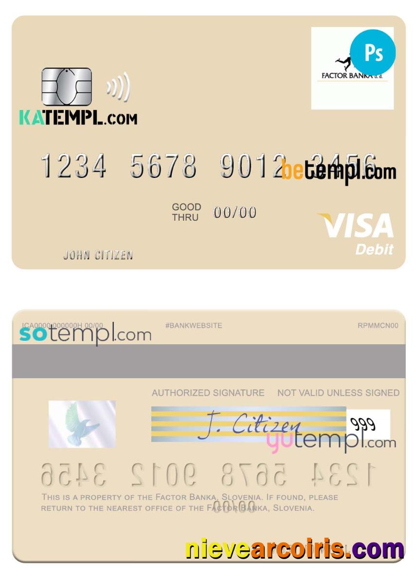 Professional Slovenia Factor Banka Visa Debit Card Template In PSD Format
