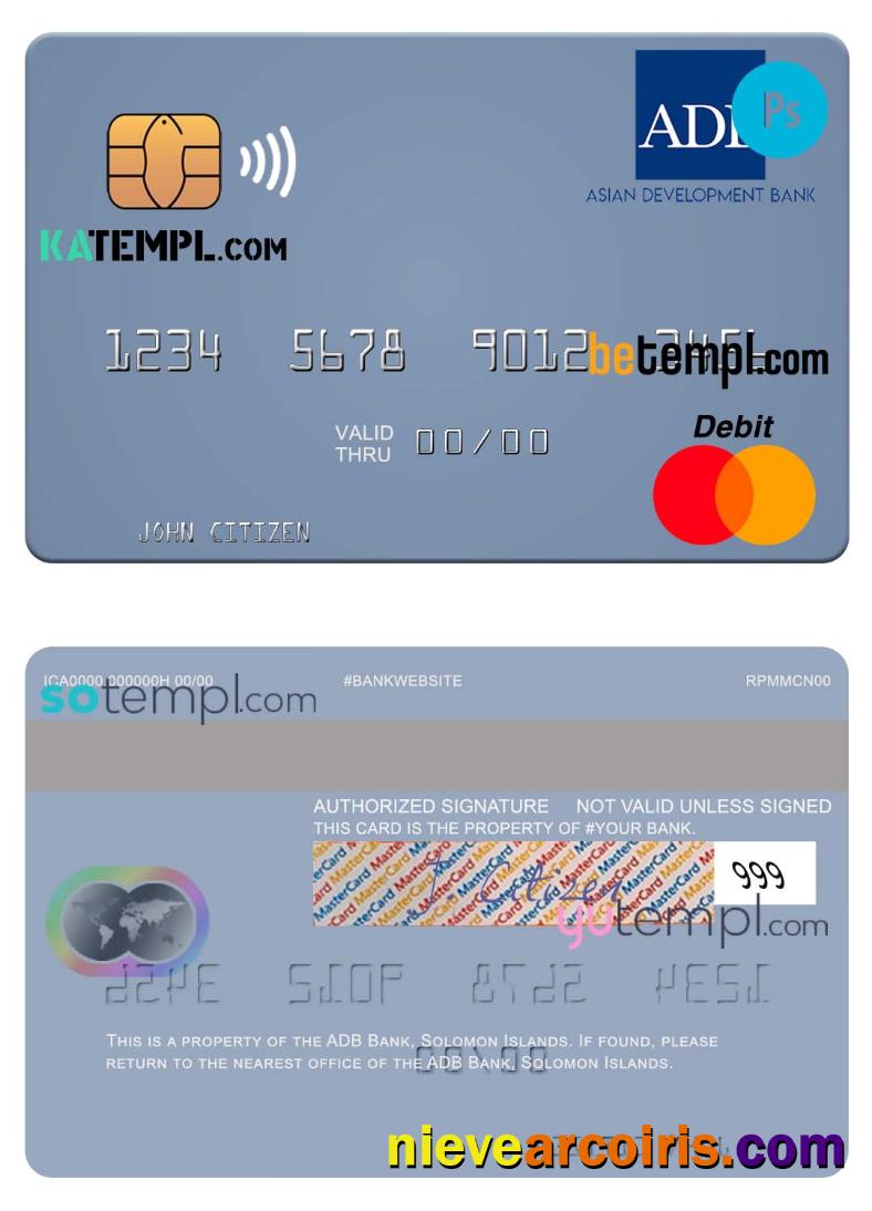 Editable Solomon Islands ADB Bank Mastercard Credit Card Template In PSD Format