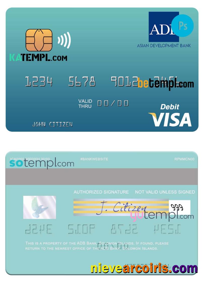 Professional Solomon Islands ADB Bank Visa Debit Card Template In PSD Format