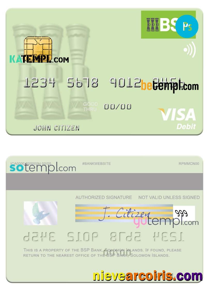 Realistic Solomon Islands BSP Bank Visa Debit Credit Card Template In PSD Format