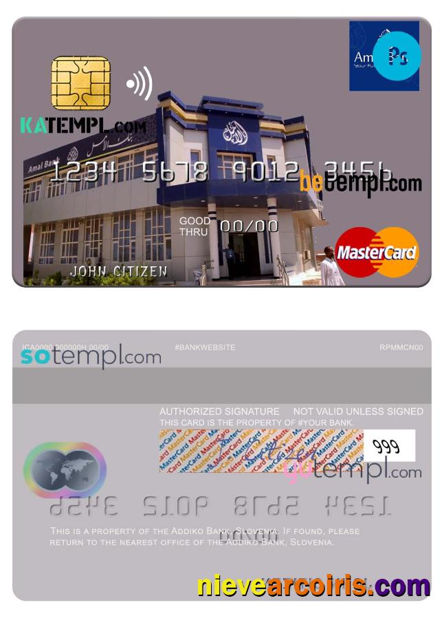 Realistic Somalia Amal Bank Mastercard Credit Card Template In PSD Format