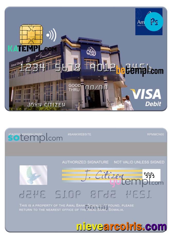 Premium Somalia Amal Bank Visa Debit Card Template In PSD Format, Fully Editable