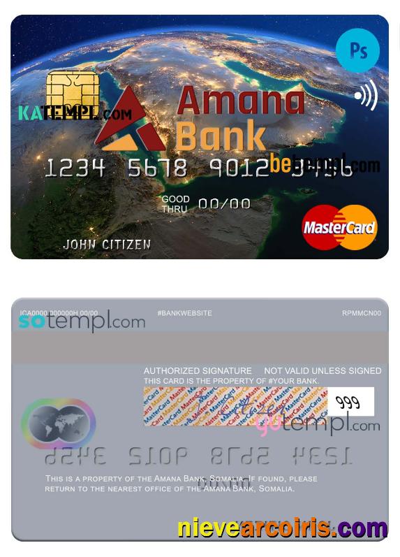 Editable Somalia Amana Bank Mastercard Credit Card Template In PSD Format