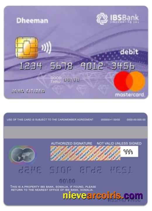 Somalia IBS Bank Daheem Debit Mastercard Template
