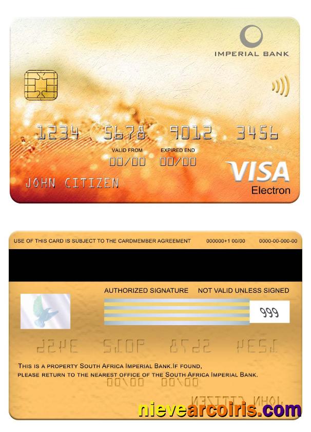 South Africa Imperial Bank Visa Electron Card Sample