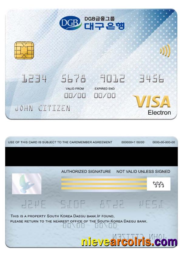 South Korea Daegu Bank Visa Electron Card Sample