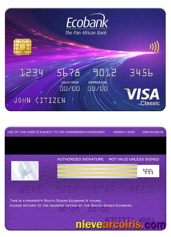 South Sudan Ecobank Visa Classic Card Sample