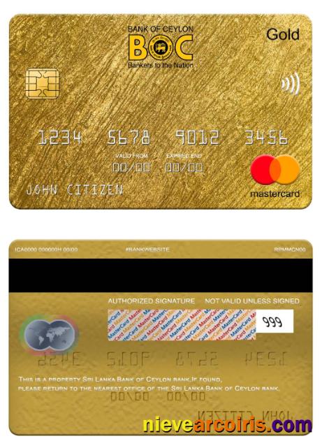 Sri Lanka Bank Of Ceylon Bank Mastercard Gold Template