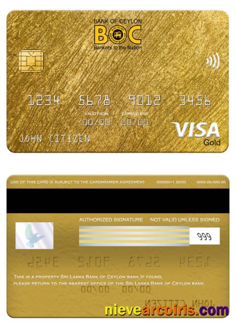 Sri Lanka Bank Of Ceylon Bank Visa Gold Card Photolook