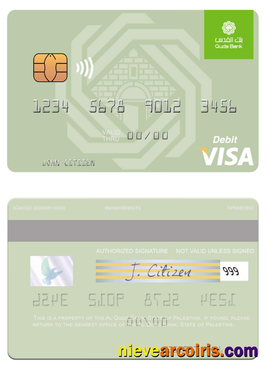 State Of Palestine Al Quds Bank Visa Debit Card Sample
