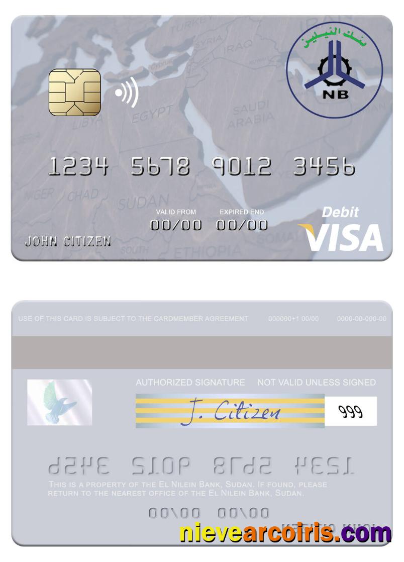 Sudan El Nilein Bank Visa Debit Card Template
