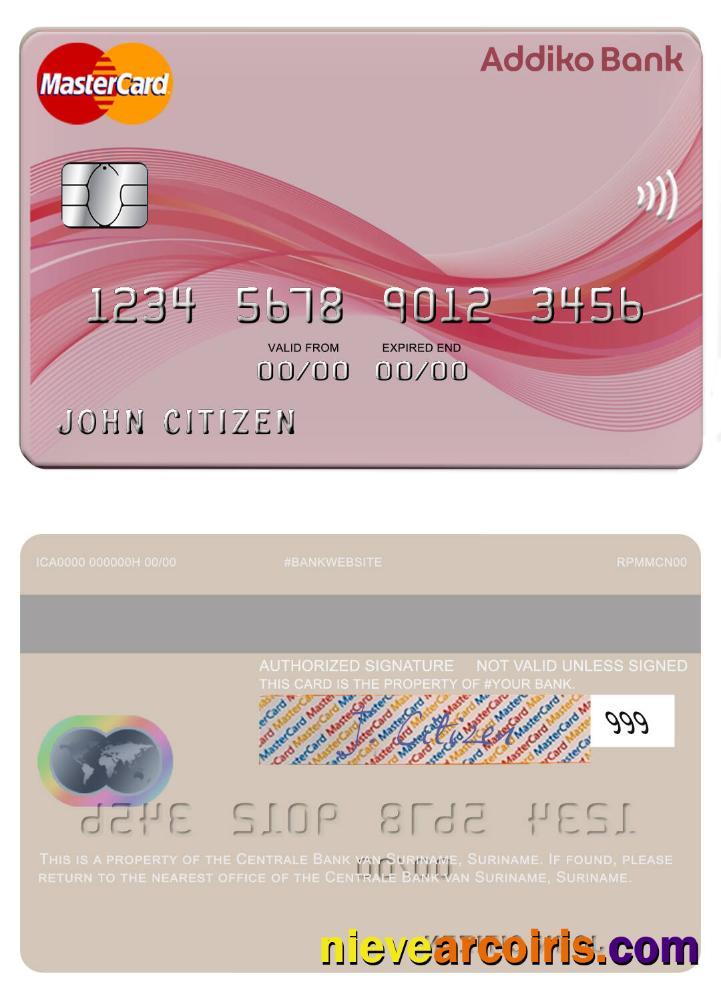 Suriname Centrale Bank Van Suriname Mastercard Sample