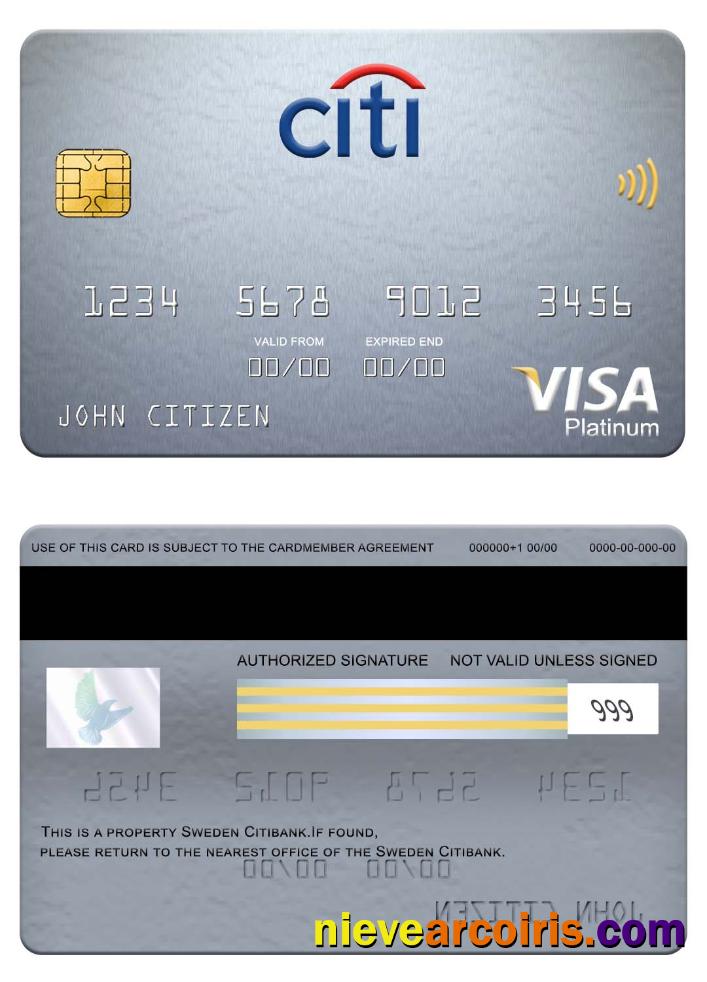 Sweden Citibank Visa Platinum Card Sample