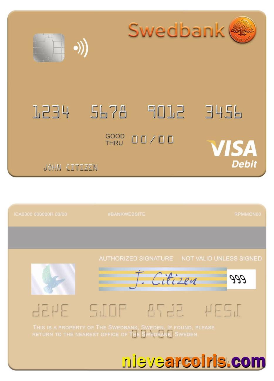 Sweden Swedbank Visa Debit Card Template