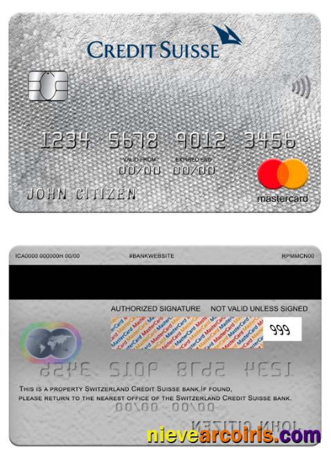 Switzerland Credit Suisse Bank Mastercard Template